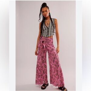 Free People Good Day Printed Pink Wide-Leg Pants
